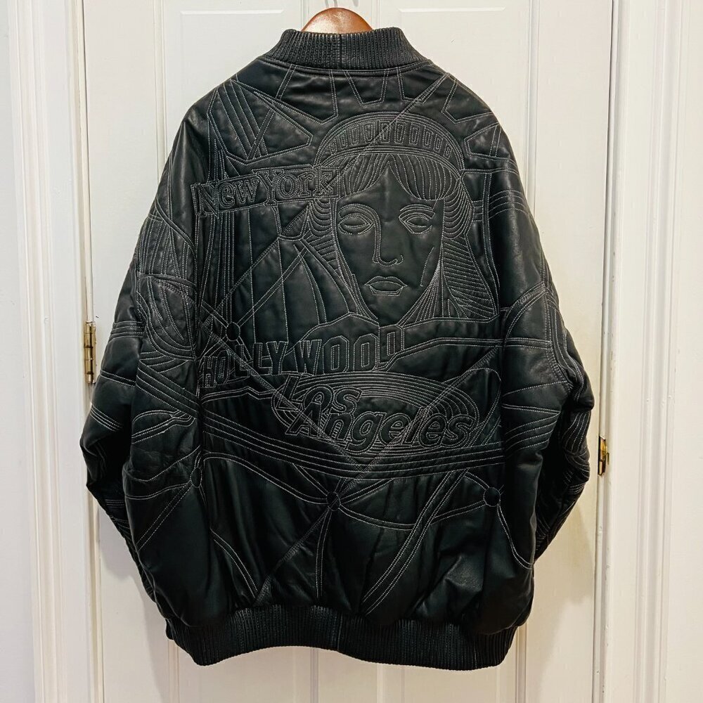 Vintage Max Usa America Cities Embroided Leather Jacket 2xl Hip Hop Rare Y2k — image 7 of 8